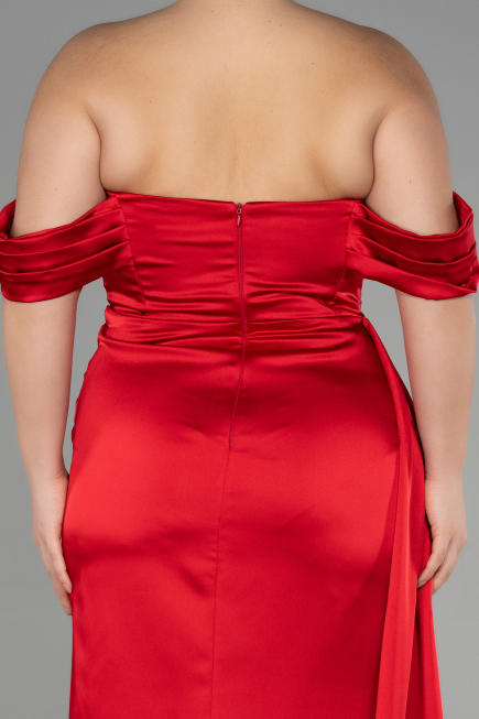 Robe Grande Taille Longue Satin Rouge ABU3515