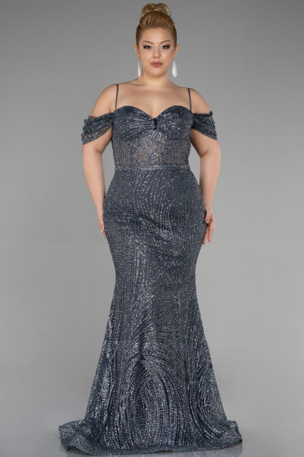 Robe De Fiançailles Grande Taille Longue Anthracite ABU3530