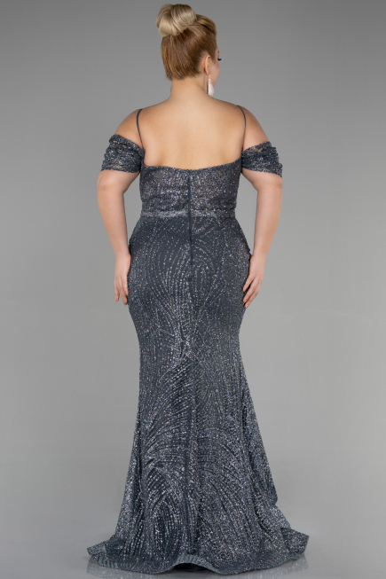 Robe De Fiançailles Grande Taille Longue Anthracite ABU3530