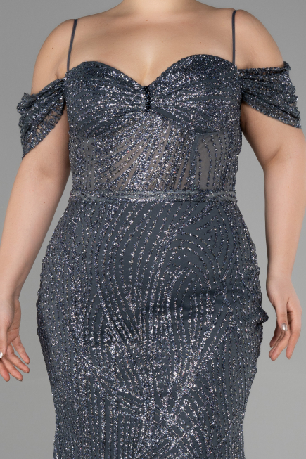 Robe De Fiançailles Grande Taille Longue Anthracite ABU3530