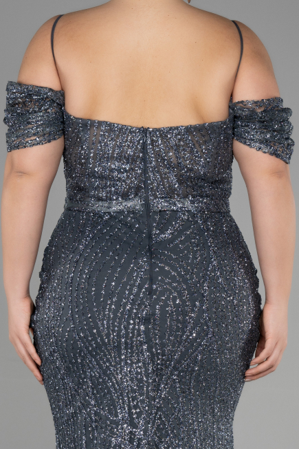 Robe De Fiançailles Grande Taille Longue Anthracite ABU3530