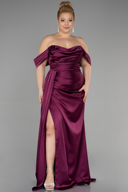 Robe Grande Taille Longue Satin Couleur Cerise ABU3515