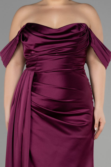 Robe Grande Taille Longue Satin Couleur Cerise ABU3515