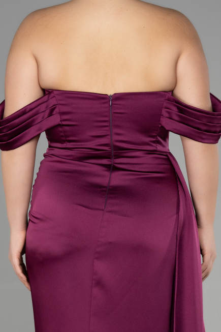 Robe Grande Taille Longue Satin Couleur Cerise ABU3515
