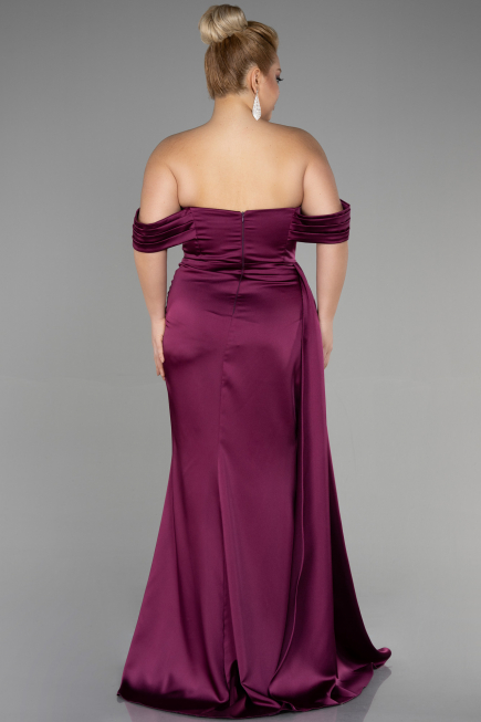 Robe Grande Taille Longue Satin Couleur Cerise ABU3515