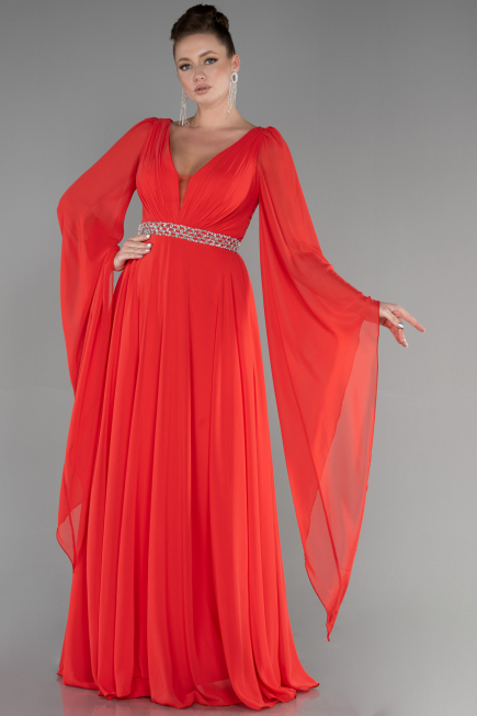 Robe de Soirée Longue Mousseline Corail ABU3541