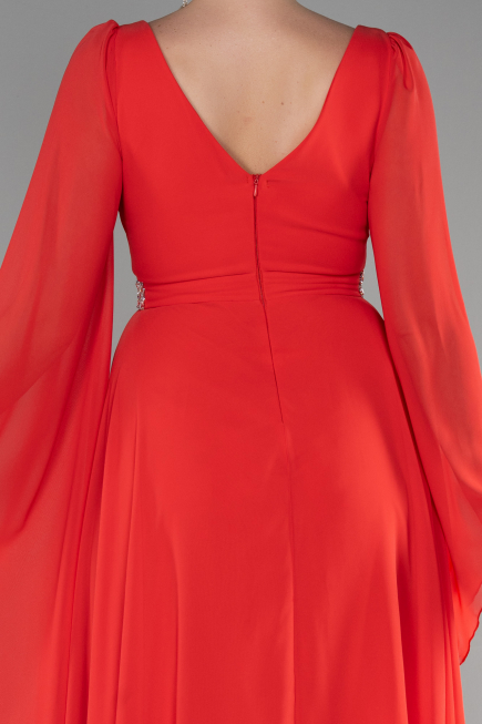 Robe de Soirée Longue Mousseline Corail ABU3541
