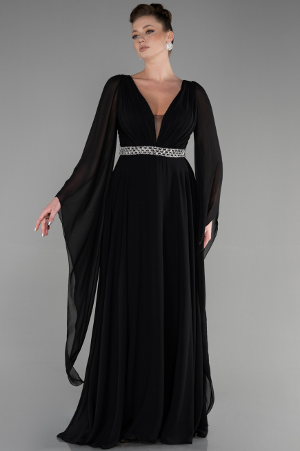 Robe de Soirée Longue Mousseline Noir ABU3541