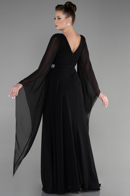 Robe de Soirée Longue Mousseline Noir ABU3541