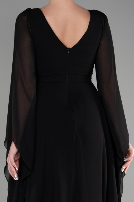 Robe de Soirée Longue Mousseline Noir ABU3541