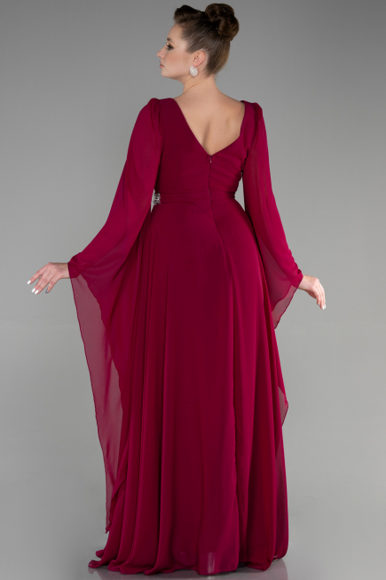 Robe de Soirée Longue Mousseline Couleur Cerise ABU3541