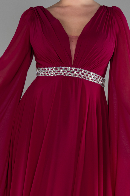Robe de Soirée Longue Mousseline Couleur Cerise ABU3541
