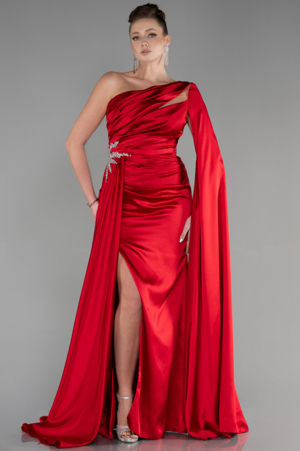 Robe de Soirée Longue Satin Rouge ABU3545