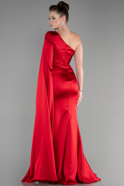 Robe de Soirée Longue Satin Rouge ABU3545
