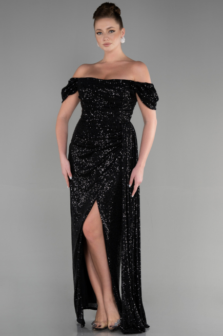Robe de Soirée Longue Squameuse Noir ABU2987