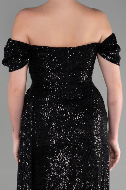 Robe de Soirée Longue Squameuse Noir ABU2987