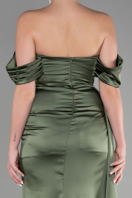 Robe de Soirée Longue Satin Kaki ABU3514