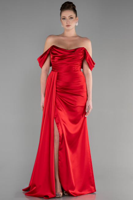 Robe de Soirée Longue Satin Rouge ABU3514