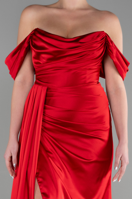 Robe de Soirée Longue Satin Rouge ABU3514