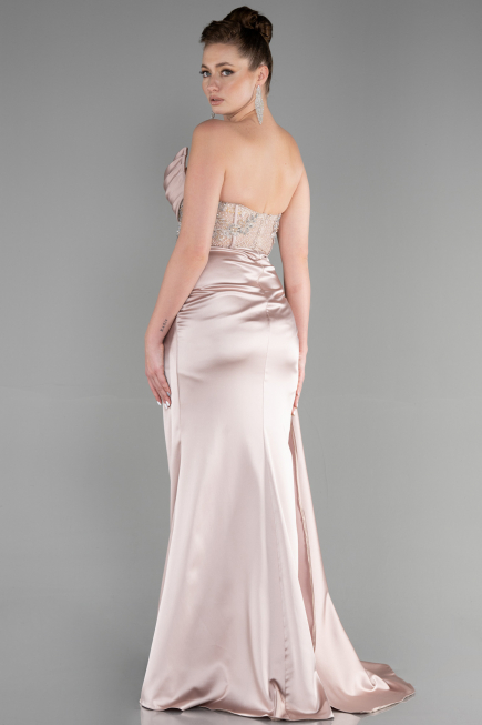 Robe De Soirée Satin Longue Cappuccino ABU3536