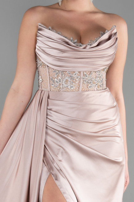 Robe De Soirée Satin Longue Cappuccino ABU3536