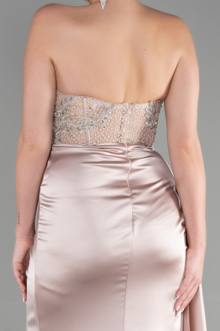 Robe De Soirée Satin Longue Cappuccino ABU3536