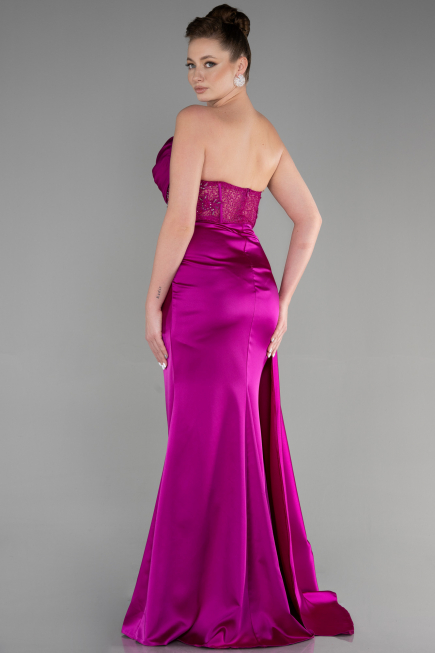 Robe De Soirée Satin Longue Violet ABU3536