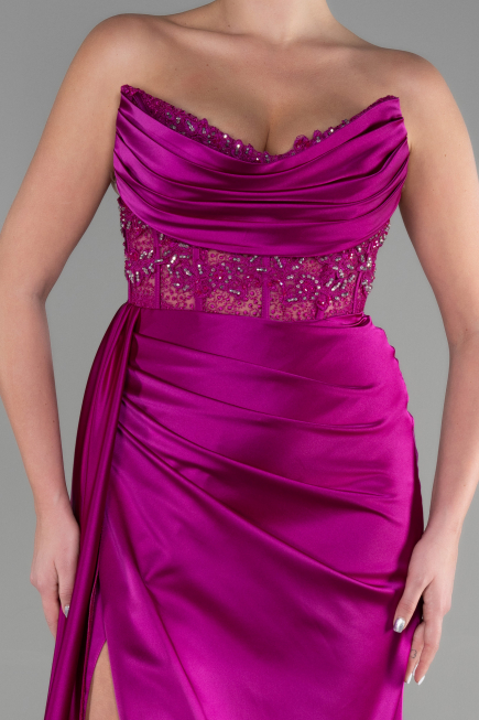 Robe De Soirée Satin Longue Violet ABU3536