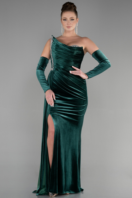 Robe de Soirée Longue Velours Émeraude ABU3364