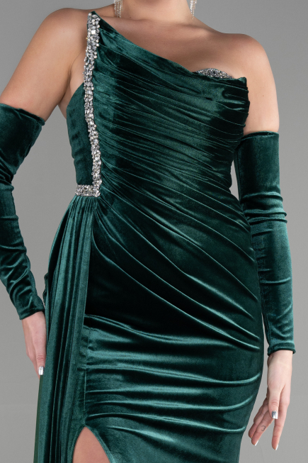 Robe de Soirée Longue Velours Émeraude ABU3364