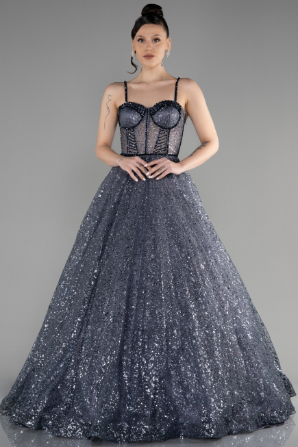 Robe Haute Couture Longue Anthracite ABU3556