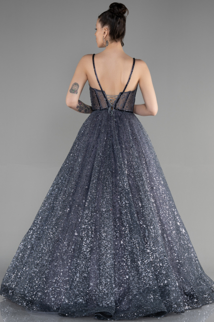 Robe Haute Couture Longue Anthracite ABU3556