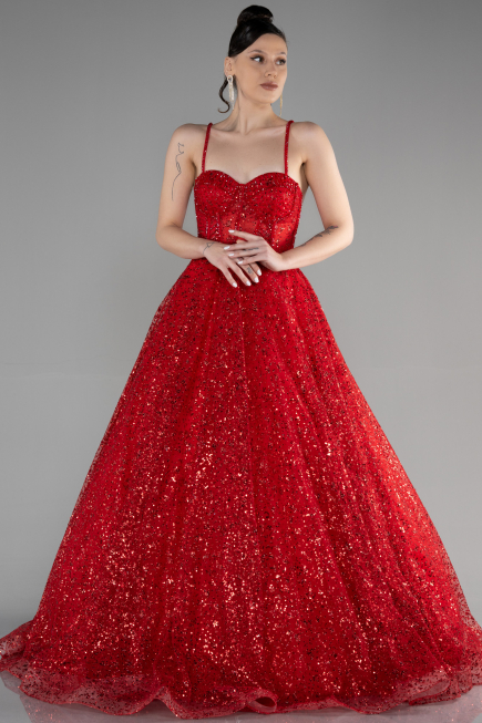 Robe Haute Couture Longue Rouge ABU3556