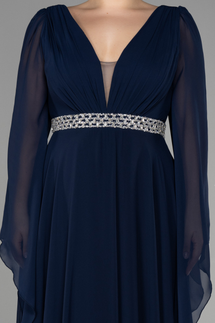 Robe de Soirée Grande Taille Longue Mousseline Bleu Marine ABU3543