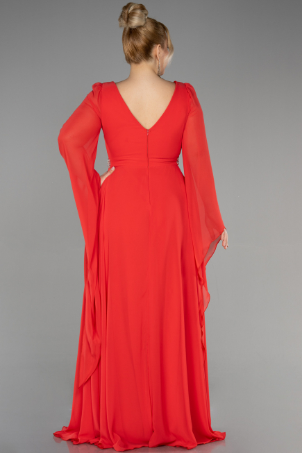 Robe de Soirée Grande Taille Longue Mousseline Corail ABU3543