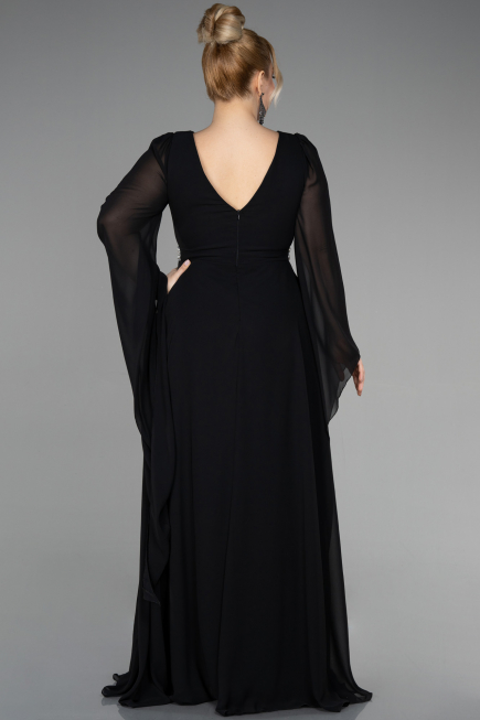 Robe de Soirée Grande Taille Longue Mousseline Noir ABU3543