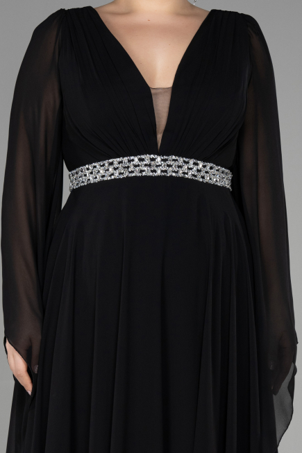 Robe de Soirée Grande Taille Longue Mousseline Noir ABU3543