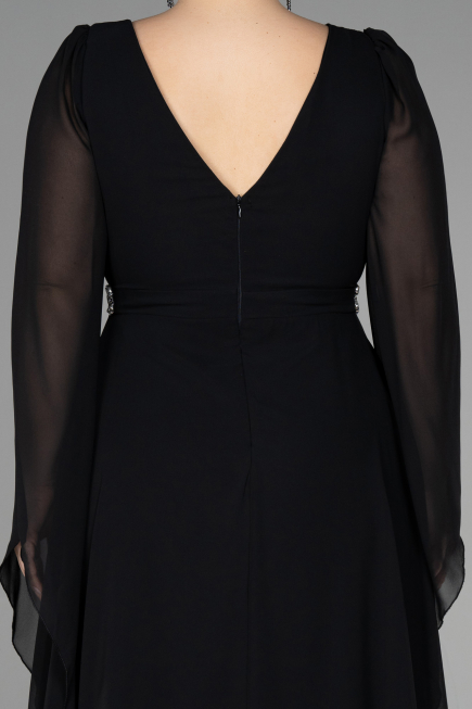 Robe de Soirée Grande Taille Longue Mousseline Noir ABU3543