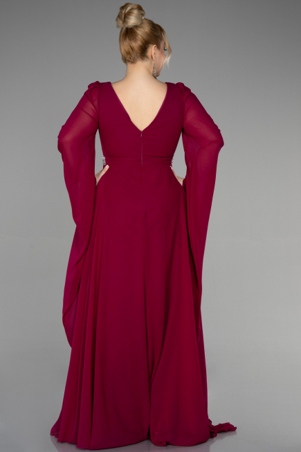 Robe de Soirée Grande Taille Longue Mousseline Couleur Cerise ABU3543