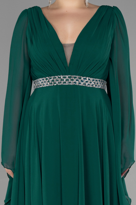 Robe de Soirée Grande Taille Longue Mousseline Émeraude ABU3543