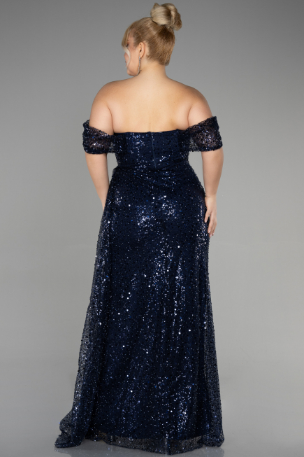 Robe De Fiançailles Grande Taille Longue Squameuse Bleu Marine ABU3579