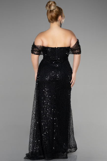Robe De Fiançailles Grande Taille Longue Squameuse Noir ABU3579