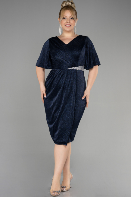 Robe De Invitation Grande Taille Midi Bleu Marine ABK1942