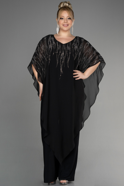 Robe de Soirée Grande Taille Mousseline Noir ABT111