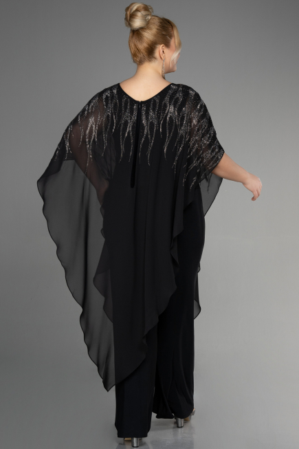 Robe de Soirée Grande Taille Mousseline Noir ABT111