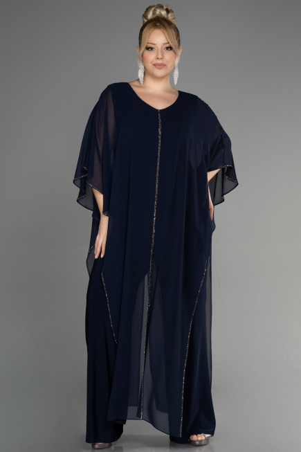 Robe De Invitation Grande Taille Mousseline Bleu Marine EE6803