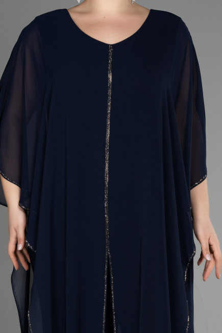 Robe De Invitation Grande Taille Mousseline Bleu Marine EE6803