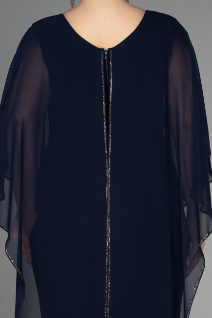 Robe De Invitation Grande Taille Mousseline Bleu Marine EE6803