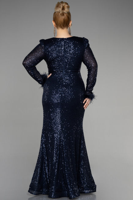 Robe Grande Taille Longue Squameuse Bleu Marine ABU3505