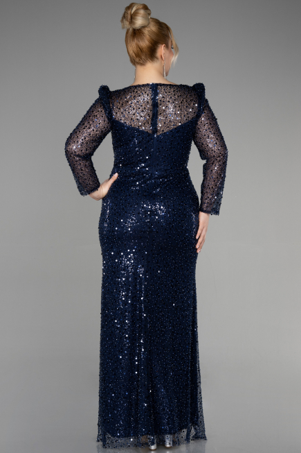 Robe De Fiançailles Grande Taille Longue Squameuse Bleu Marine ABU3559